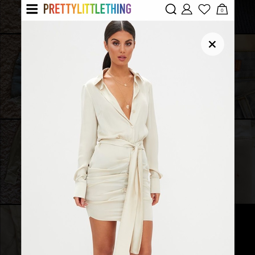 PrettyLittleThing Champagne Satin Ruched Dress